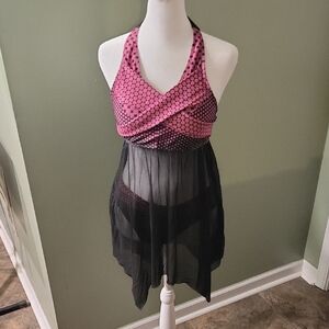 Pink and Black Halter Swim Dress